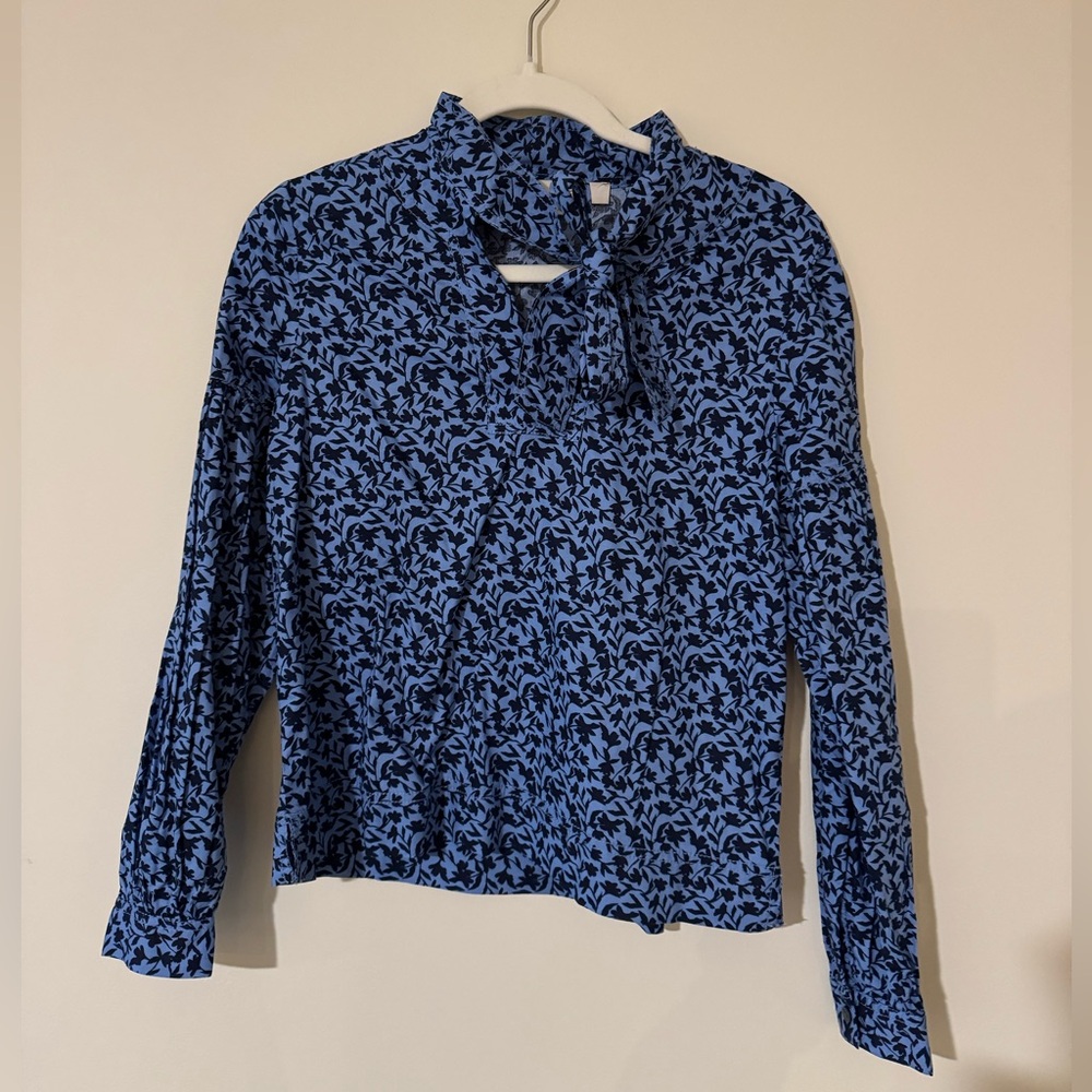 Loft Floral Ruffle Tie Neck Blouse